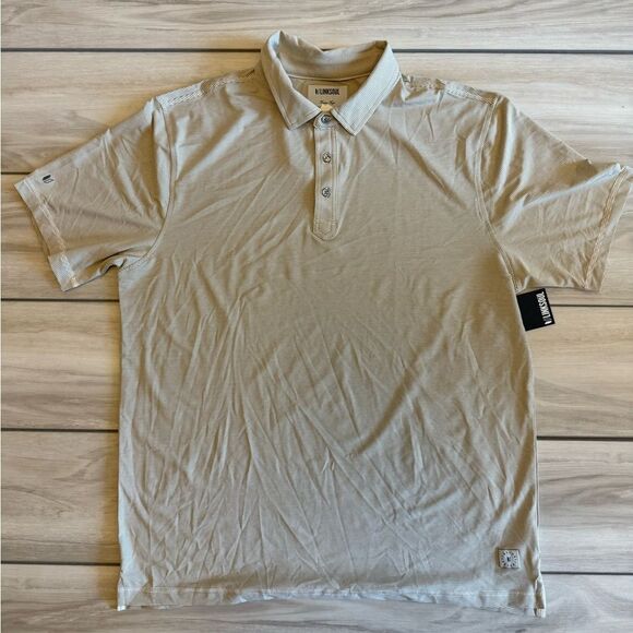 Linksoul brrr Performance Micro stripe Polo Large Beige NWT - Picture 4 of 7